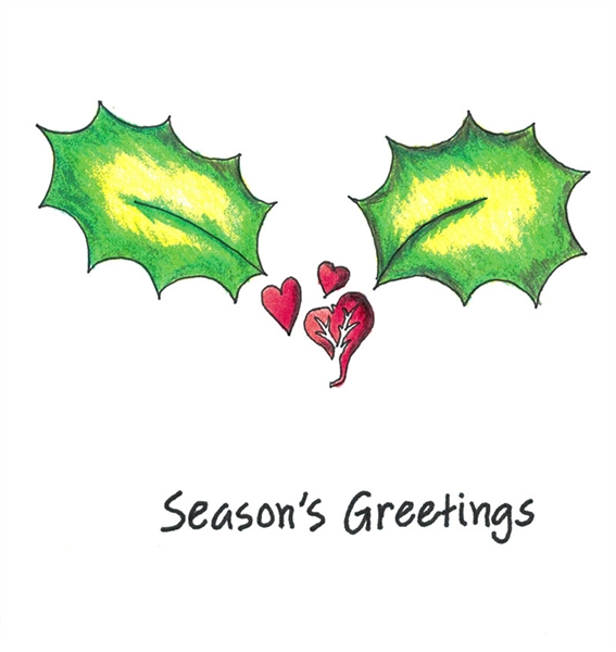 Holly and heart berries Christmas card