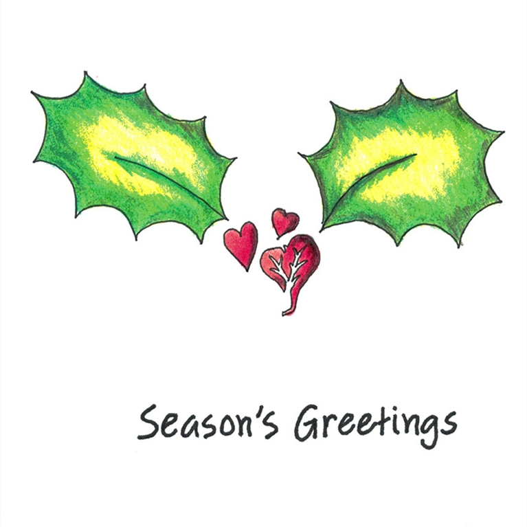 Holly and heart berries Christmas card